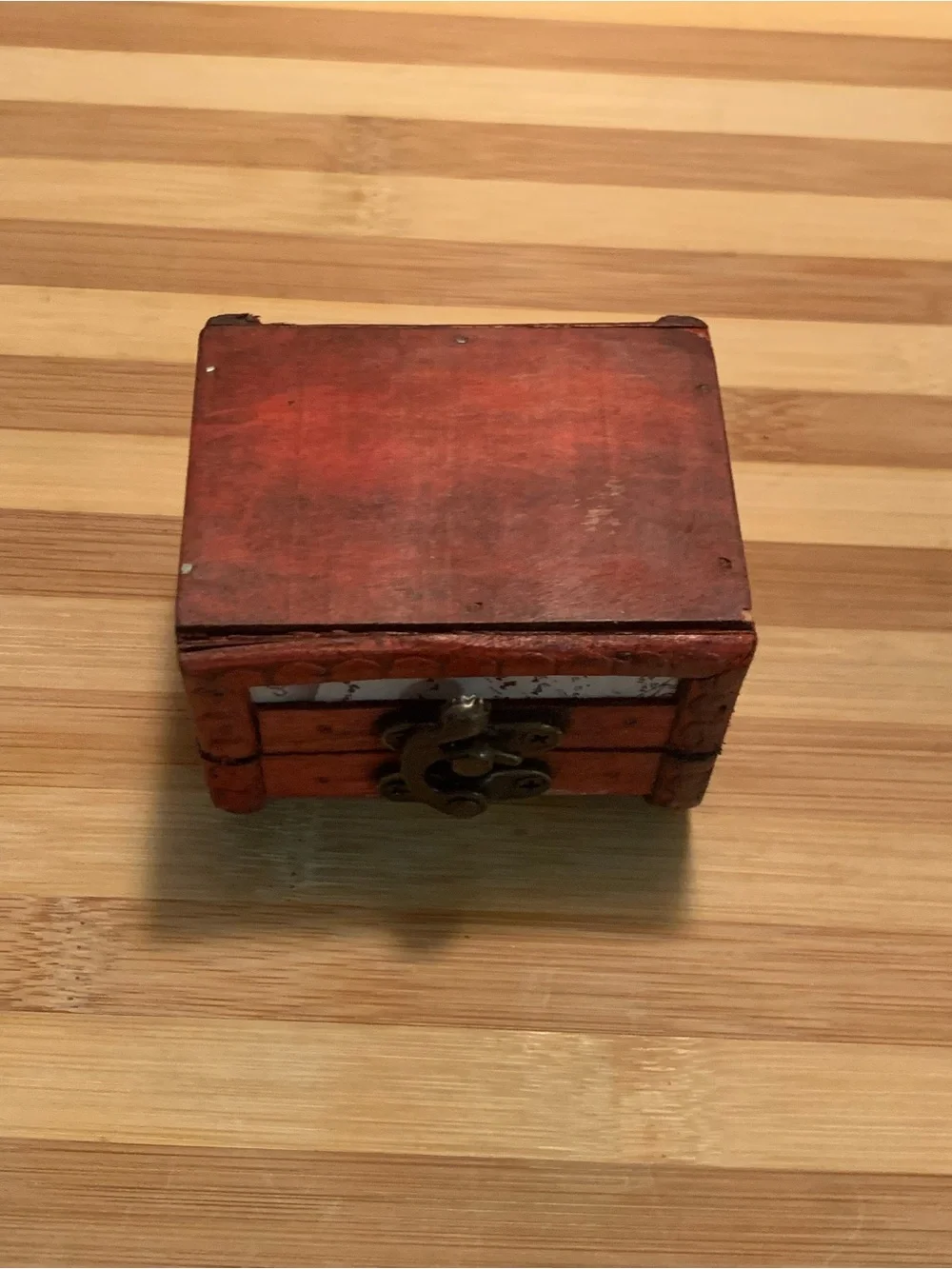 Small Decorative Wooden Treasure Chest in  Dark Rust Orange and Cream Colors
